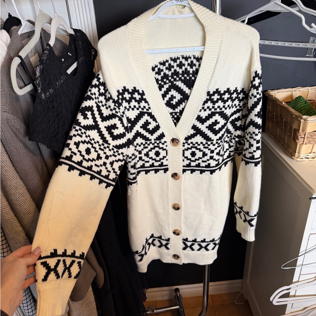 Brunette The Label Cream And Black Cardigan